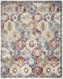 4' X 6' Navy Blue Damask Power Loom Distressed Area Rug